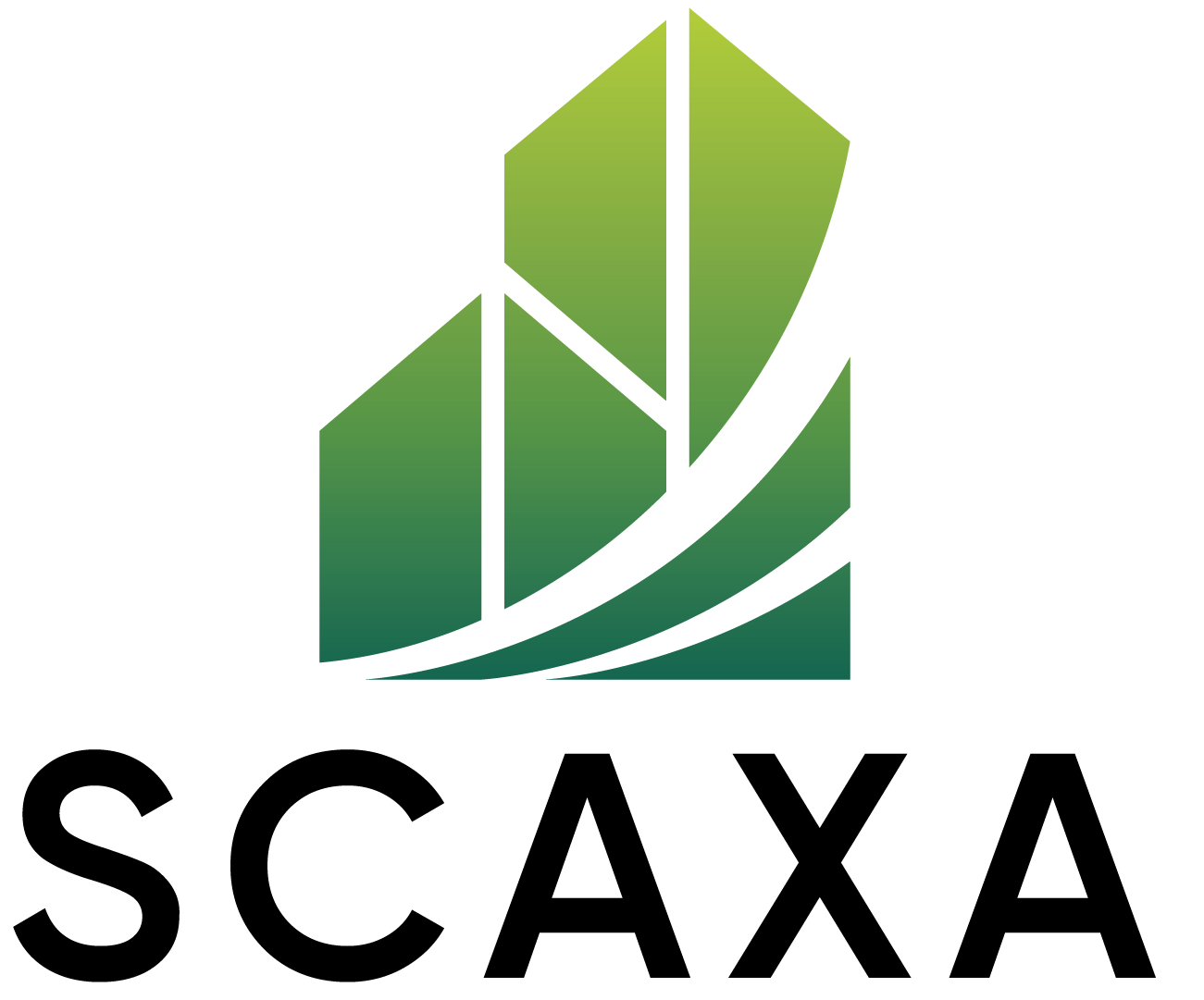 SCAXA logo featuring a stylized green and black design representing scaffolding solutions for construction projects.